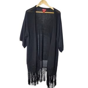 Red ranch black long fringed cardigan sweater Size medium